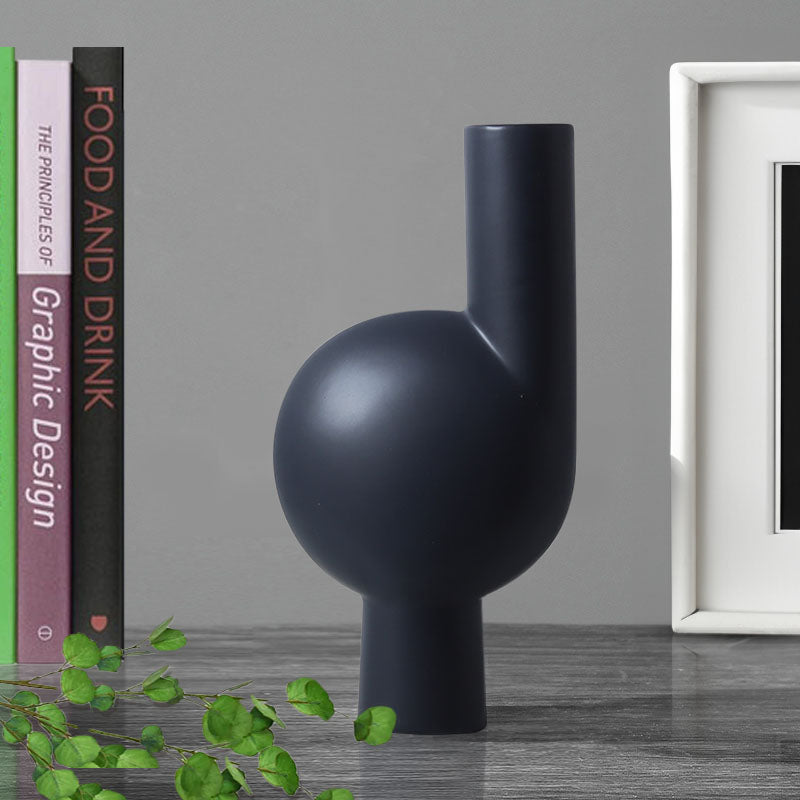2X Ceramic Abstract Vase 19x9.3x37cm Narrow Neck Modern Black