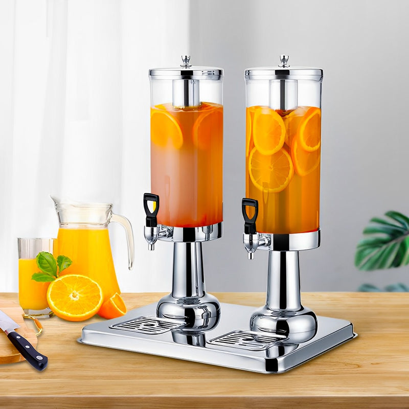 6L Dual Stainless Steel Beverage Dispenser Ice Cylinder Clear Hot Cold Silver
