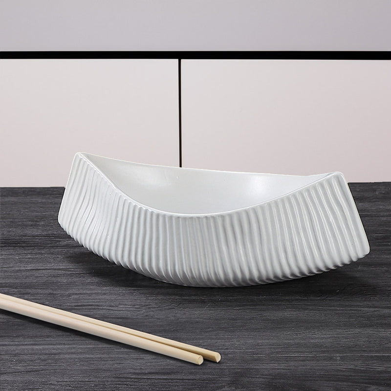 Boat Shaped Ceramic Decorative Serving Plate 37x18x12.5cm White