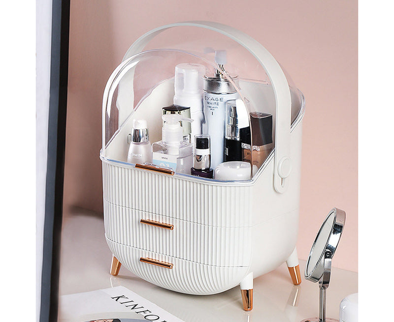 2X 29cm White Plastic Countertop Makeup Organiser Dustproof Lid With Handle