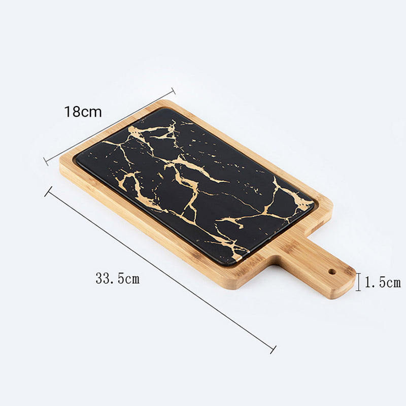 2X 33.5cm Black Square Wooden Tray With Slate Center Serving Platter