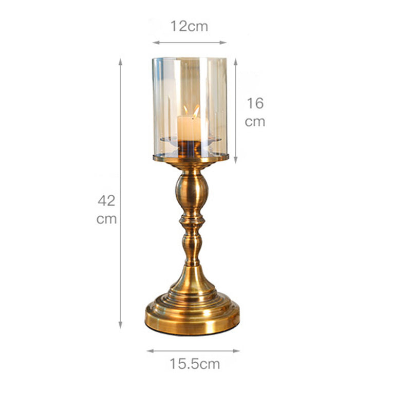 42cm Gold Pillar Candle Holder Stand Iron Glass Home Decor Table Centerpiece