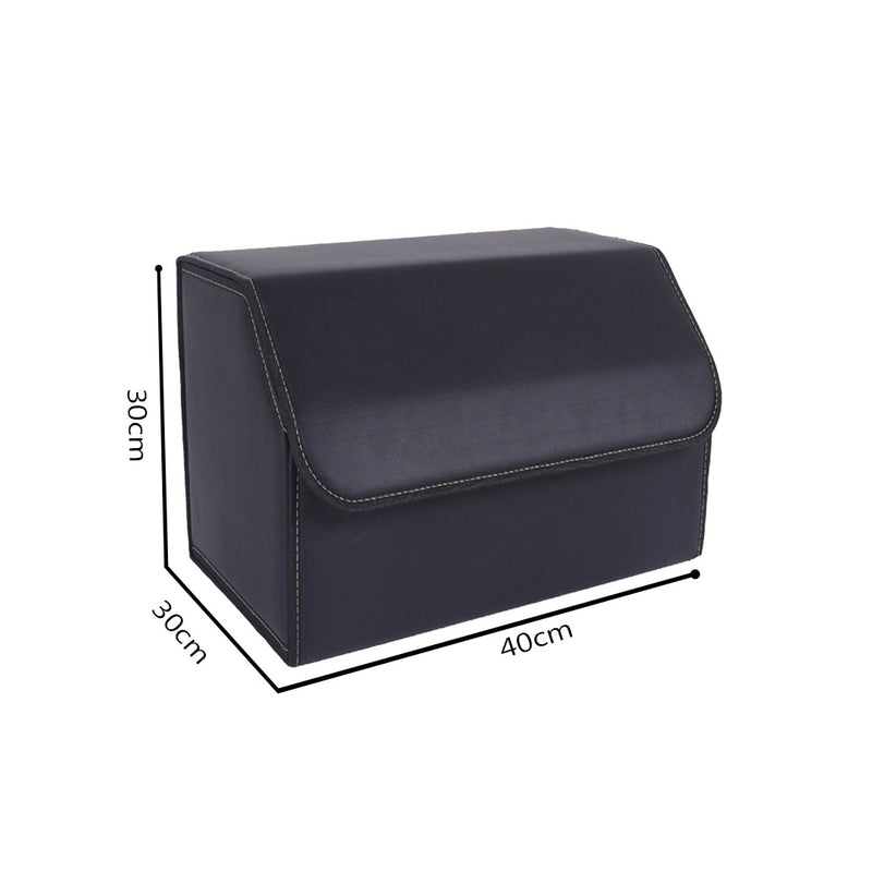 Leather Car Boot Organizer Foldable Collapsible Portable Storage Box Black Medium