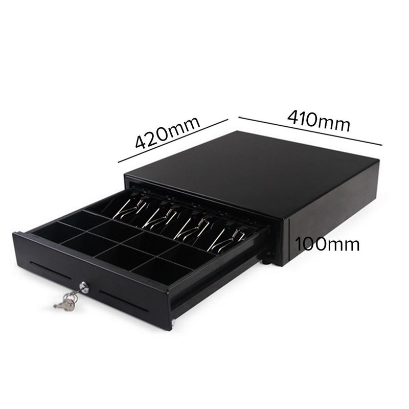 Black Heavy Duty Cash Drawer 4 Bills 8 Coins 3 Lock Options Steel POS 410