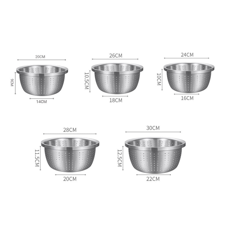 2X 18/10 Stainless Steel Colander Set Of 5 Nesting Perforated Strainers Silver