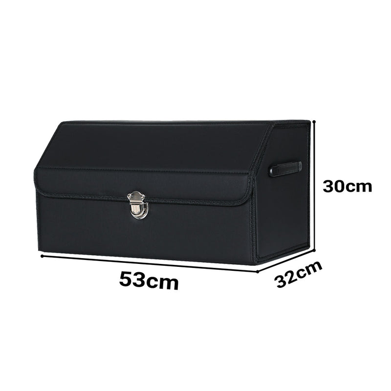 Leather Car Trunk Organizer Collapsible Foldable Storage Box With Lock Black Medium