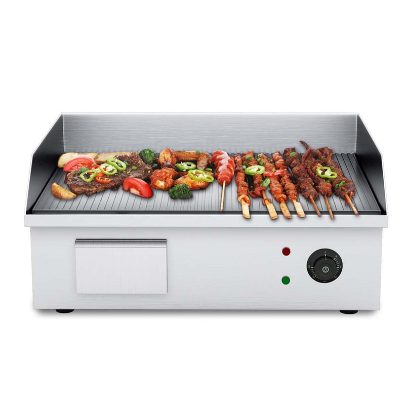 2X Electric Stainless Steel Griddle Ribbed Commercial Grill BBQ Hot Plate 2200W