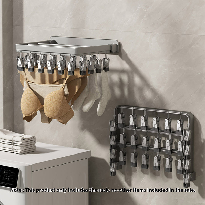 Wall Mounted Aluminum Clothes Hanger Drying Rack with Non Slip Clips Grey