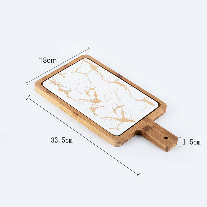 2X 33.5cm White Square Wooden Serving Tray With Removable Slate Center