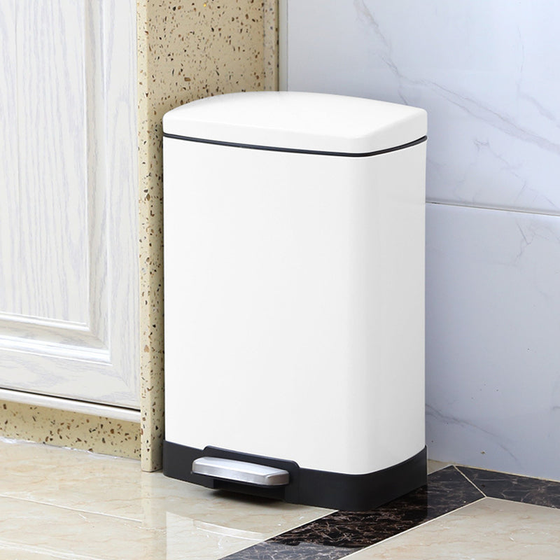 Foot Pedal Stainless Steel Trash Bin 12L Rectangular White Soft Close Lid
