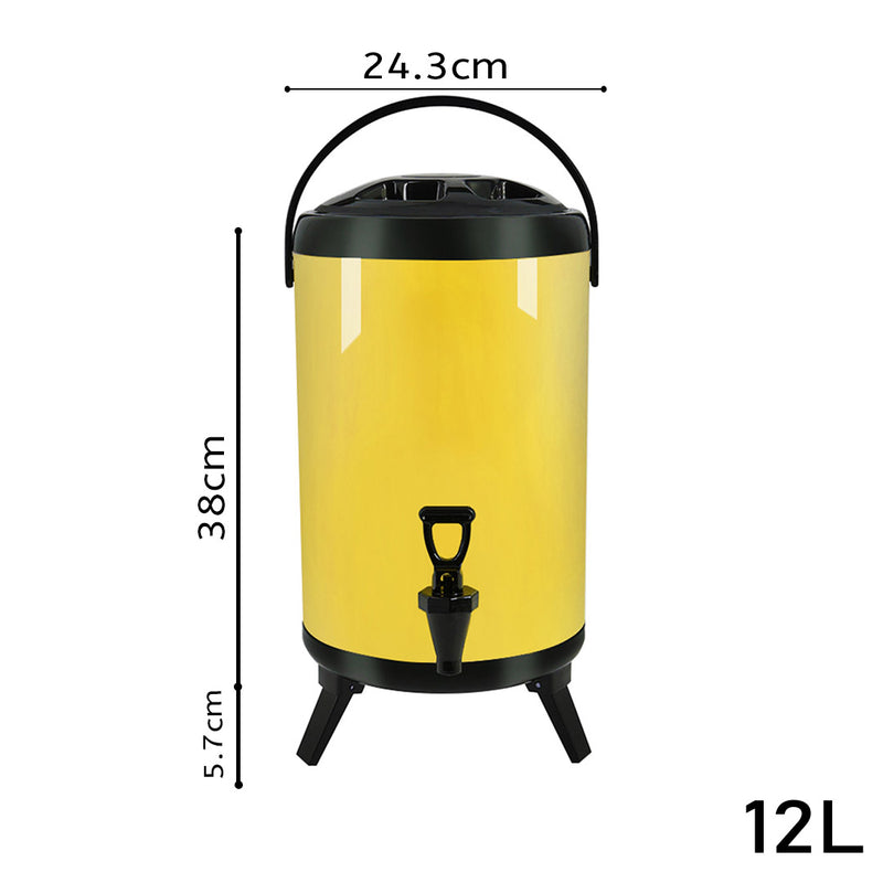 4X 12L Stainless Steel Insulated Milk Tea Beverage Dispenser With Faucet Yellow
