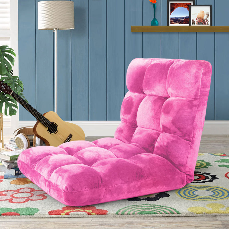 Floor Recliner Folding Lounge Sofa Plush Memory Foam Adjustable Light Pink