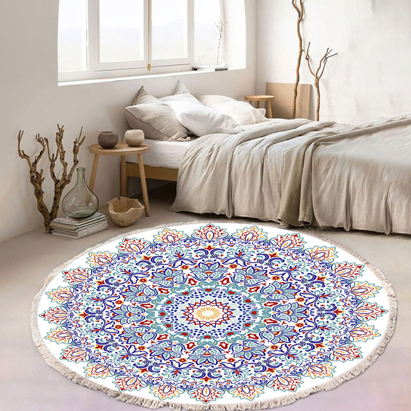 120cm Mandala Polyester Area Rug Anti-Slip Doormat for Living Room Bedroom Decor