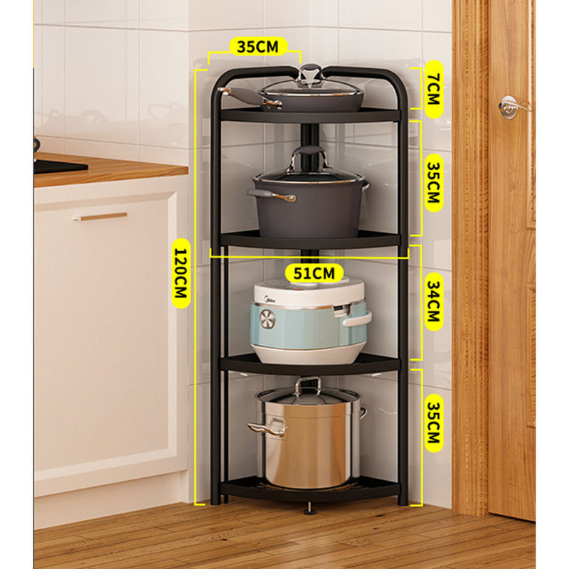 4 Tier Carbon Steel Corner Shelf With Wheels Foldable Black 51cm X 35cm X 120cm
