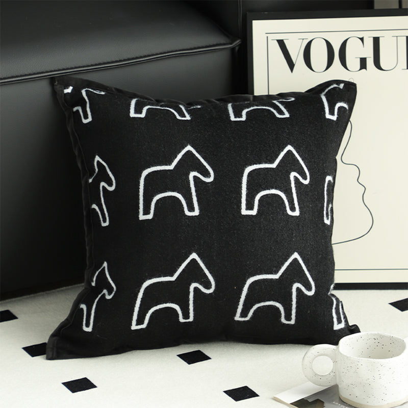 Plush Teddy Fleece Square Throw Pillow 45X45X14Cm Pony Design Black