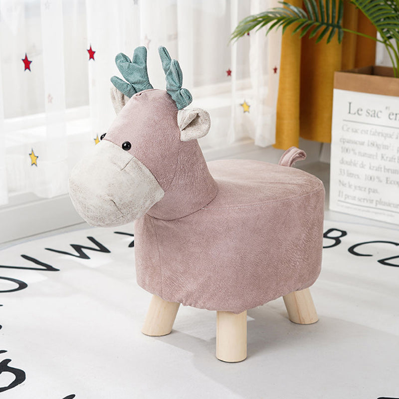 Pink Children Bench Deer Ottoman Stool PU Pine Wood Home Decor 28x26cm