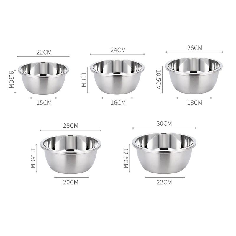 2X 5Pcs Stainless Steel Mixing Bowl Set Stackable Deep Polished Silver
