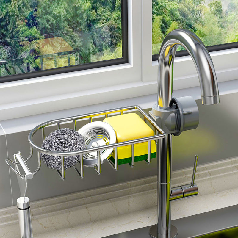 2X Silver Aluminum Kitchen Sink Organizer Soap Sponge Caddy Rack Storage Drainer