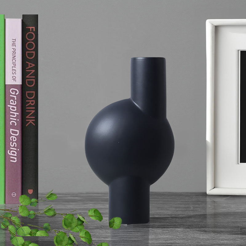 17x6.8x32cm Ceramic Abstract Vase Medium Black Narrow Neck Modern Decor