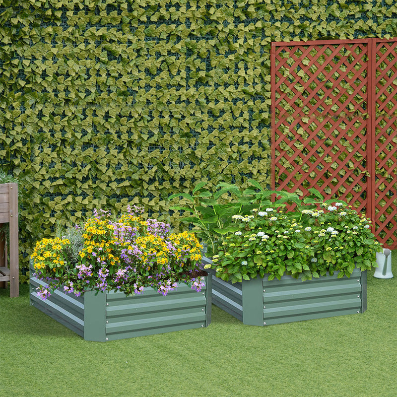 2X 100cm Square Galvanized Iron Raised Garden Bed Green Rust Resistant Planter