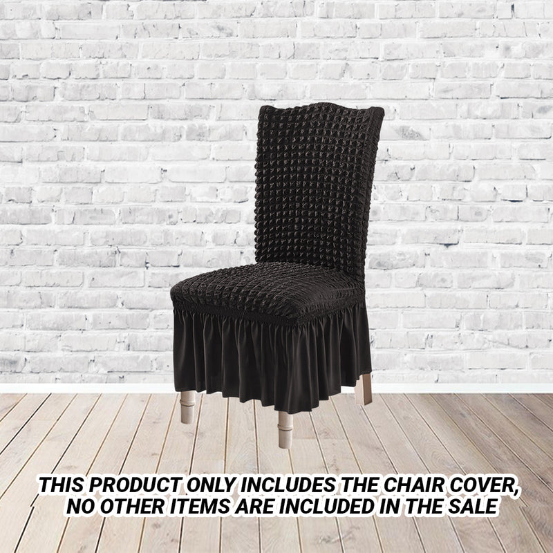 Black Polyester Stretch Chair Cover With Ruffle Skirt Seat Protector 45 To 60 Cm