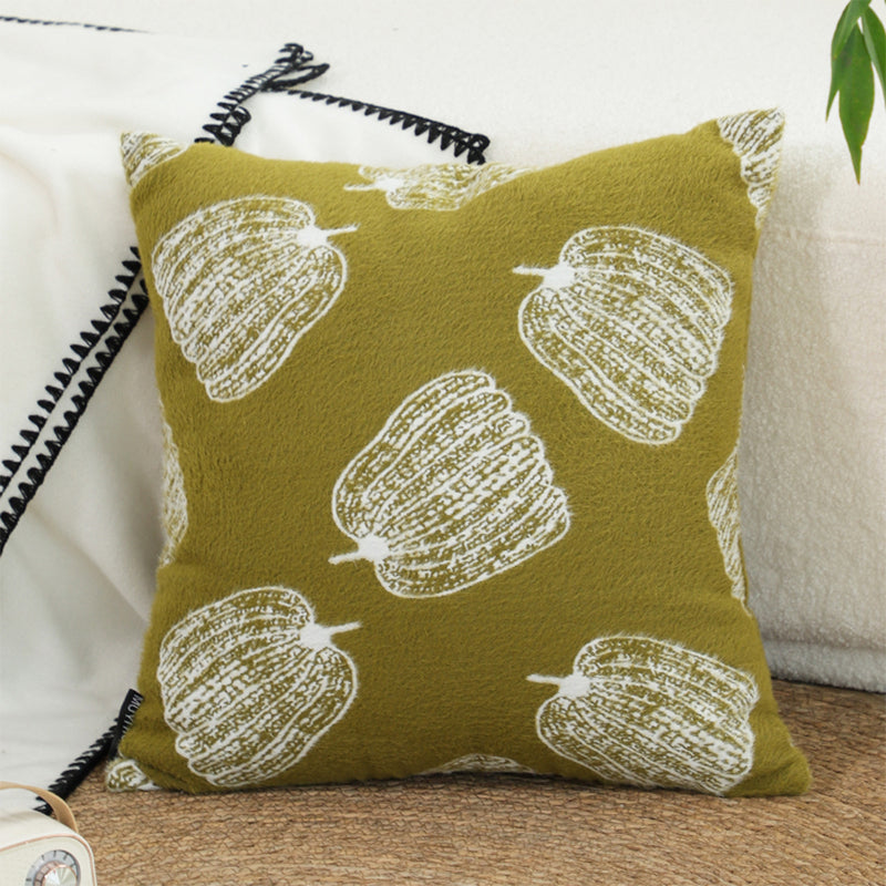 Throw Pillow Pumpkin Print Autumn Harvest 50x50x18cm Polyester Cotton Green