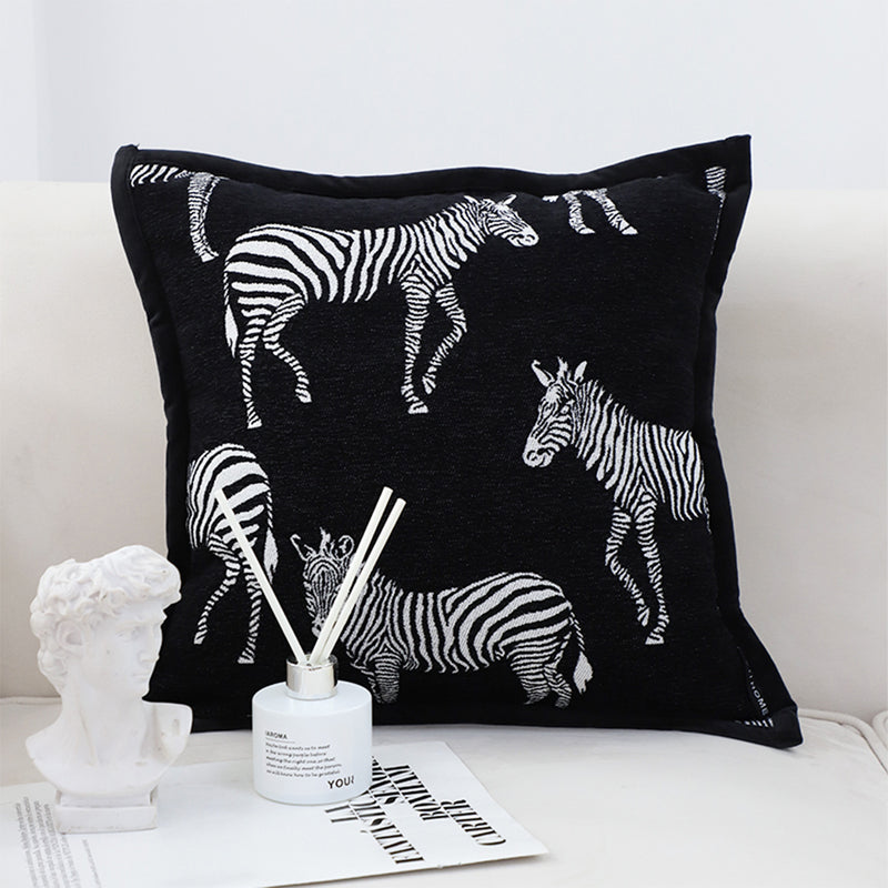Decorative Polyester Square Pillow 45x45x14cm Black Zebra Luxury