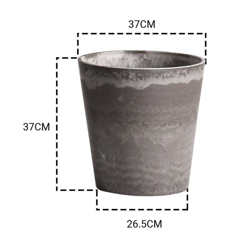 2X 37cm Round Tapered Planter Polypropylene Resin Rock Grey Concrete Look