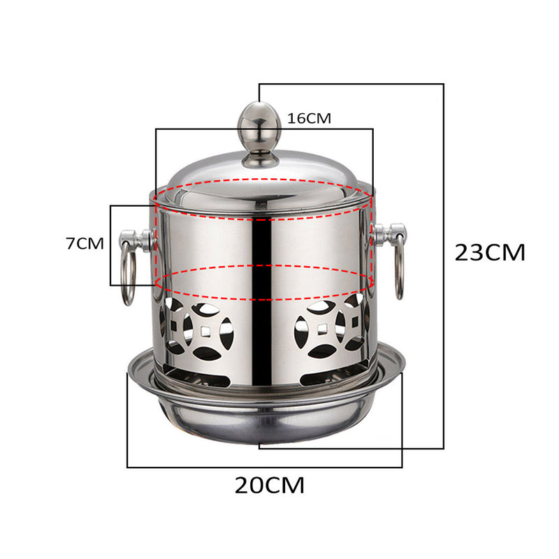 Stainless Steel Mini Hot Pot with Lid Single Person Alcohol Stove Burner 20cm