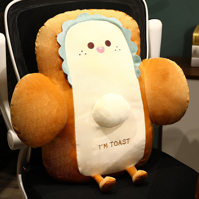 58cm Toast Shaped Smiley Face Cushion PP Cotton Back Support Pillow Beige