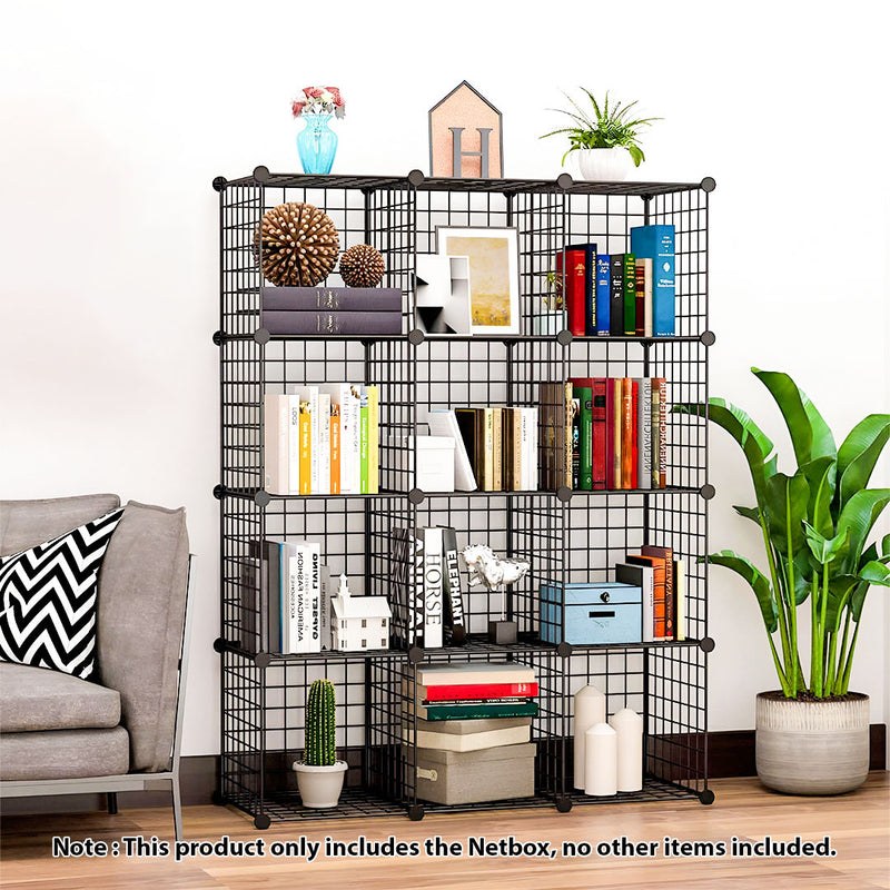 12 Cube Portable Wire Mesh Storage Organizer Foldable 110.5x37x146cm Black