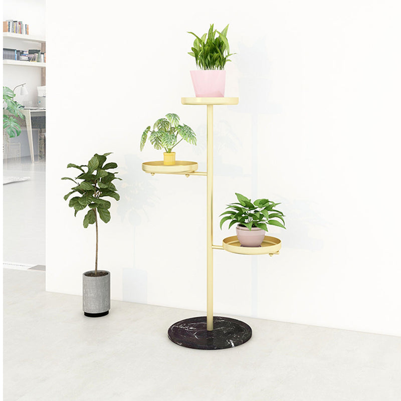 3 Tier Gold Metal Round Plant Stand Marble Base Removable Trays 32cmx22cmx88cm