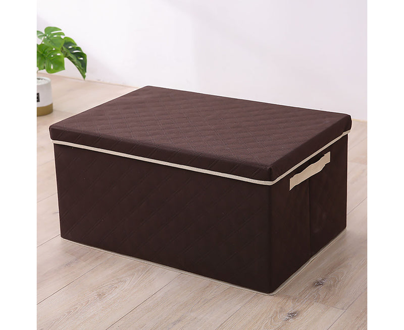 Small Non Woven Fabric Storage Box 35x28x18cm Diamond Quilt Grid Coffee Dustproof