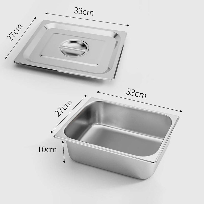 4X 1/2 Gastronorm Pan Stainless Steel 27cm x 33cm x 10cm With Lid