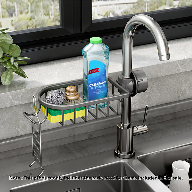 Kitchen Sink Faucet Sponge Caddy Aluminum Storage Rack Dark Grey 28.5x12x8cm