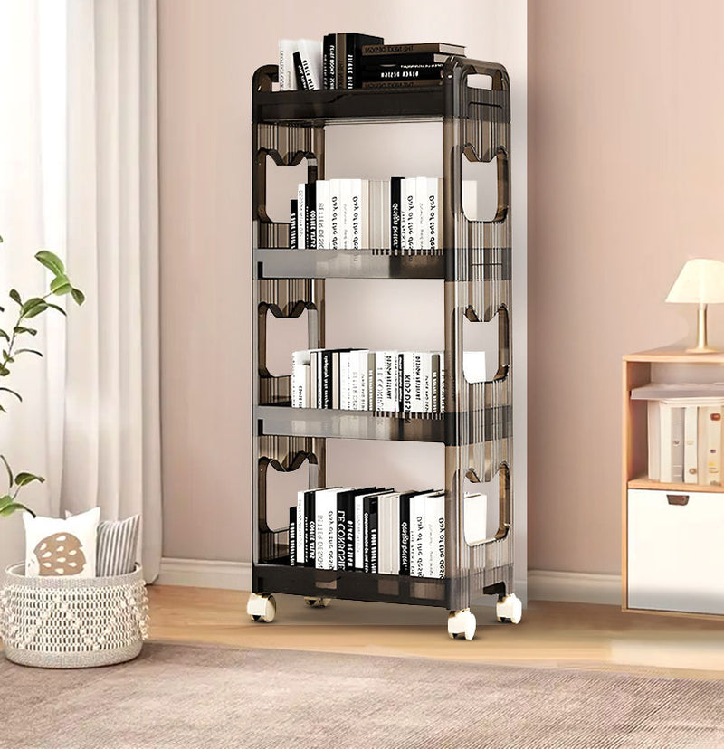 3 Tier Black Plastic Storage Trolley Bookshelf Organizer 38x24x94cm Wheels