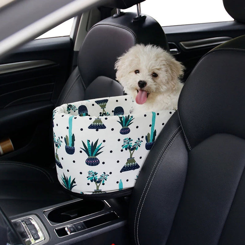 2X Car Console Pet Bed Portable Suede Waterproof 42x23x24cm White Botanical