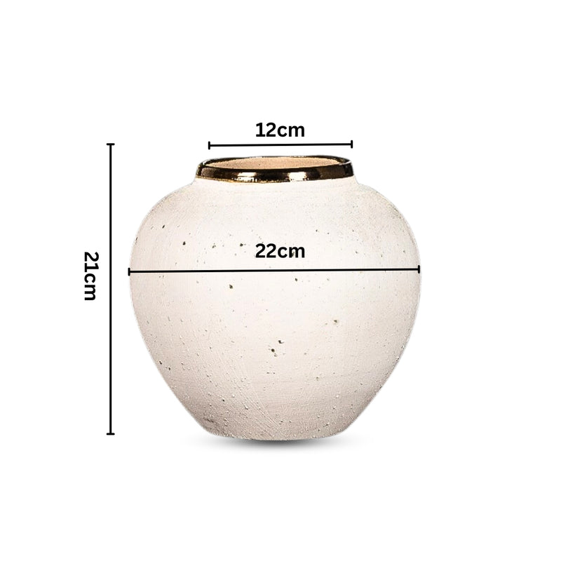 Small White Ceramic Flower Vase 21x22cm Gold Accent Elegant Home Decor