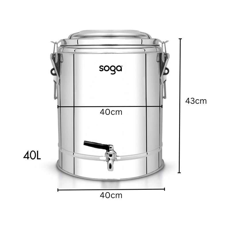 40L Stainless Steel Insulated Stock Pot Beverage Dispenser With Tap