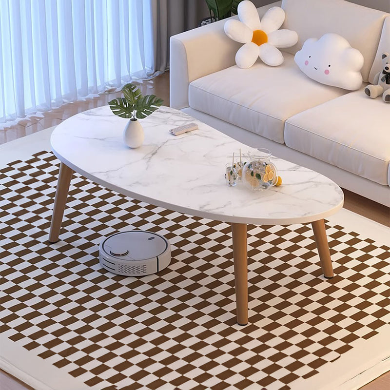 2X White Stone Pattern Nordic Coffee Table Modern Design 80x40cm Wood Legs