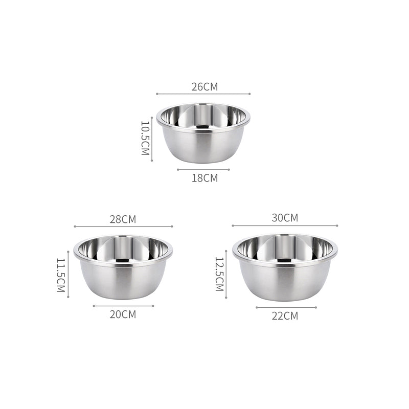 3Pcs Nesting Stainless Steel Mixing Bowls Set 18/10 Induction Safe Silver