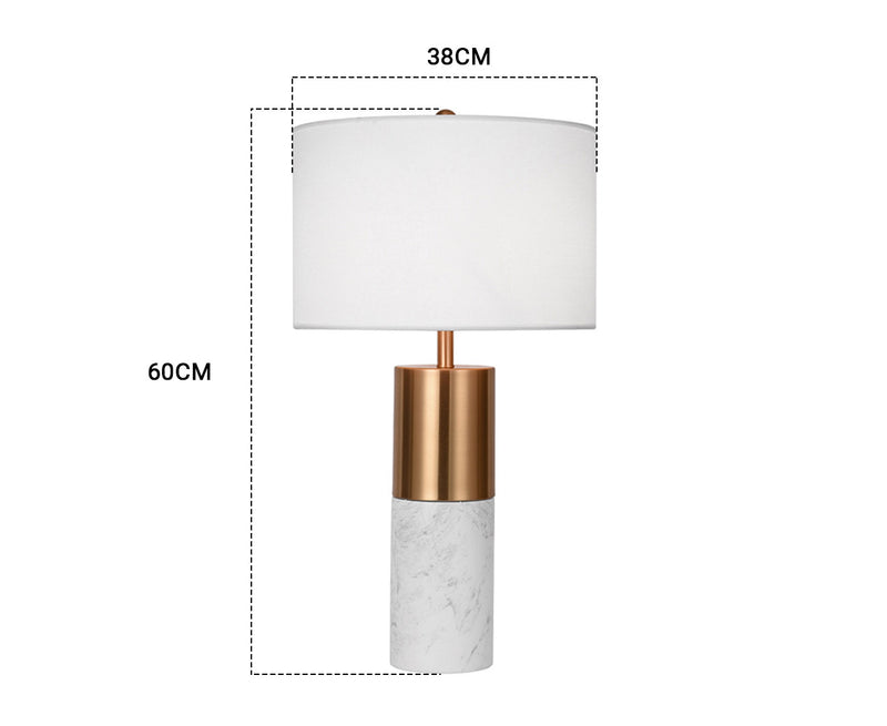 4X Table Lamps Metal Fabric White Marble Gold Cylinder Base 60cm Drum Shade
