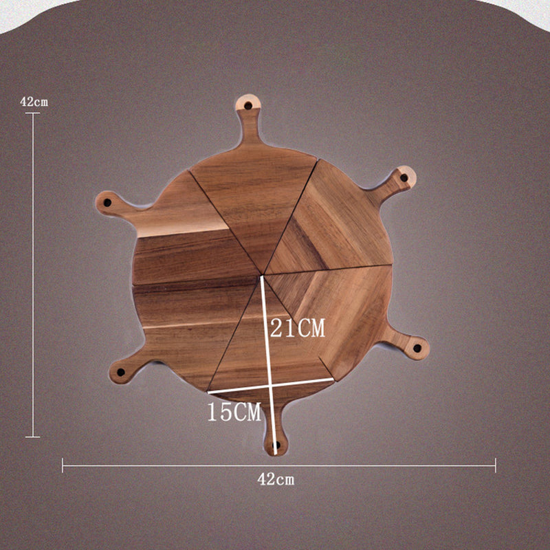 2X 6 Pc Acacia Wood Round Pizza Serving Boards 42cm Brown