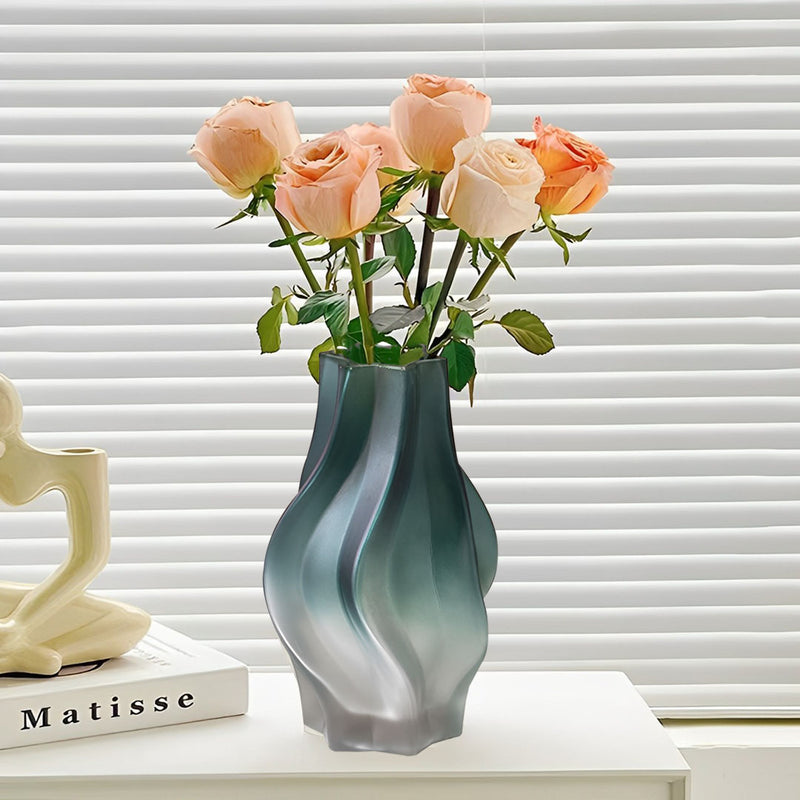 27cm Hand Blown Glass Vase Bubble Texture Tall Slender Blue Home Decor