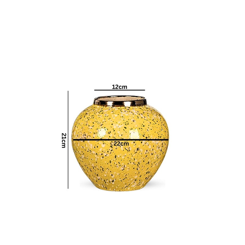 Small Yellow with White Ceramic Flower Vase Elegant Home Decor Display Piece