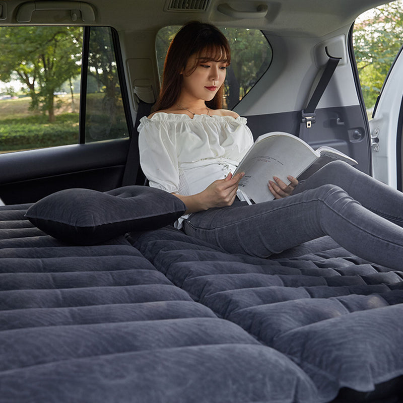 2X Black Inflatable Car Boot Mattress PVC Flocking Air Bed Camping Travel