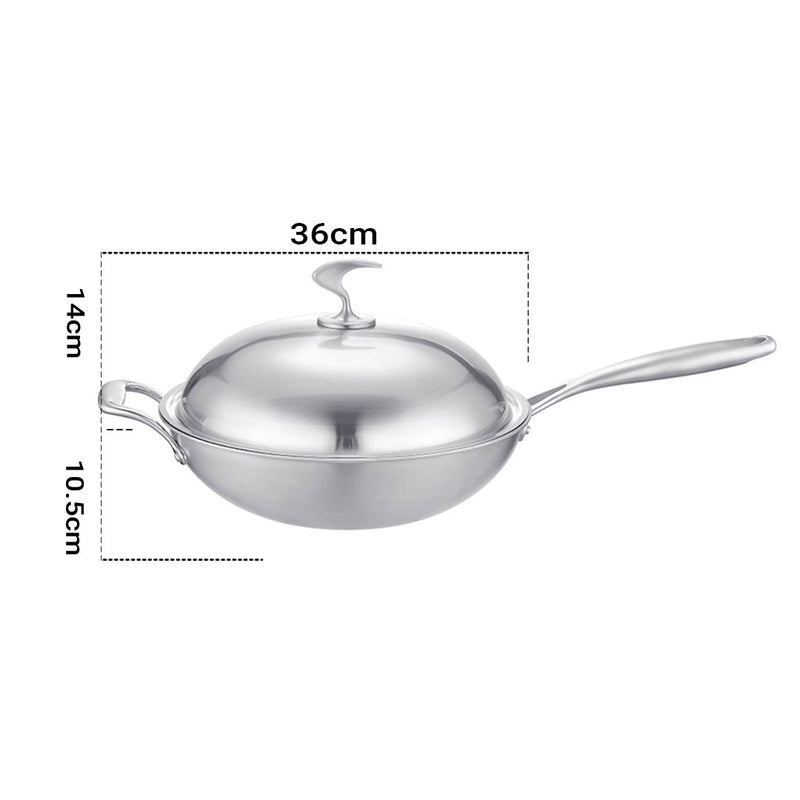 18/10 Stainless Steel Fry Pan 36cm Non-Stick Skillet with Lid Dishwasher Safe