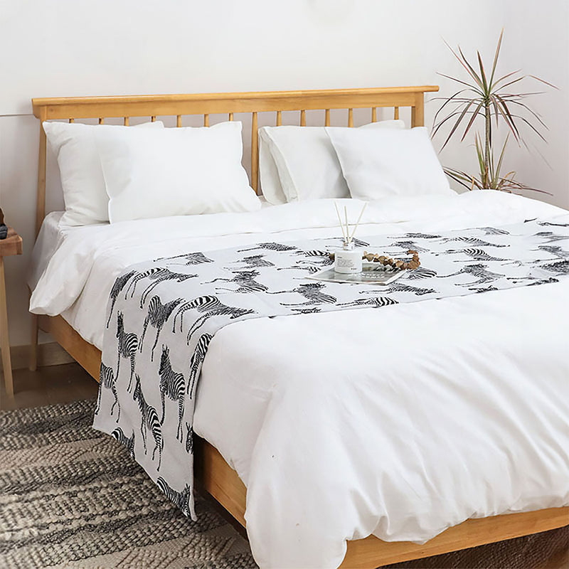 Bed Scarf Runner 1.8m Zebra Polyester 70x240cm 2 Cushions 45cm Light Set of 3