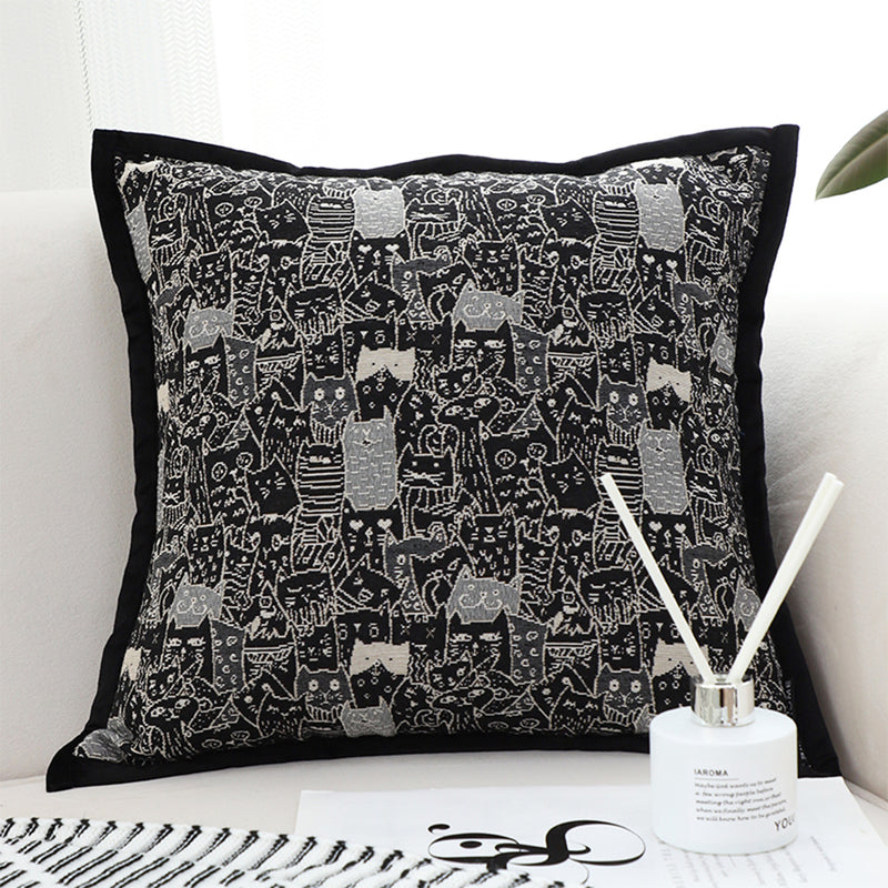 2X 45x45x14cm Polyester Teddy Fleece Throw Pillow Black Cat Design Square