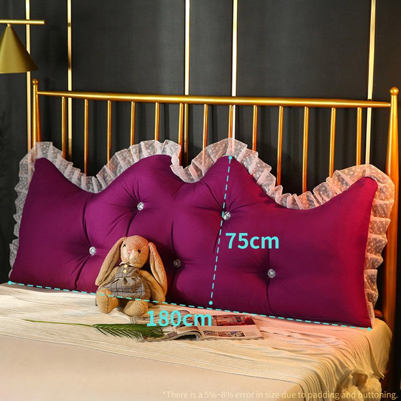 4X Burgundy 180cm Princess Headboard Pillow Ruffled Lace Sofa Cushion Decor